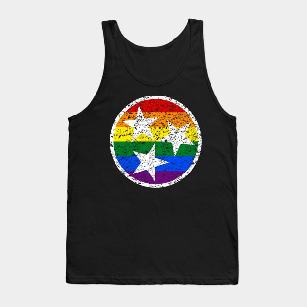 Tennessee Flag Symbol - Rainbow Distressed Tank Top by Mouse Magic with John and Joie